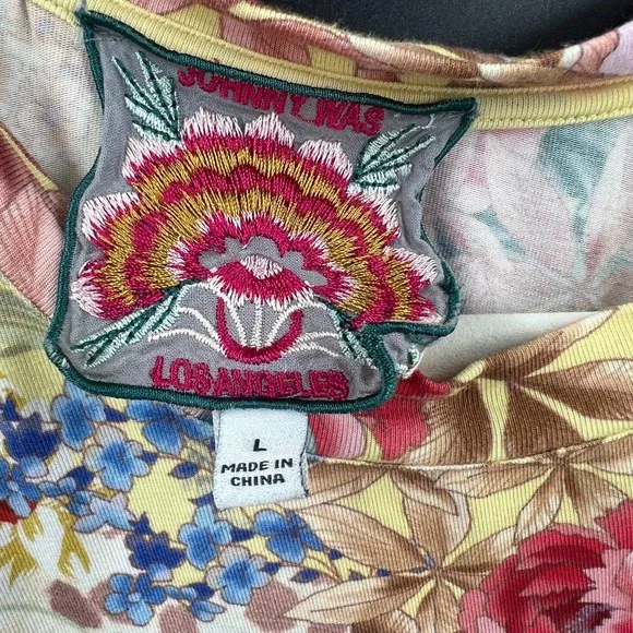 Johnny Was Wildflower Leopard Floral Swing Tee Boho Cottagecore Top Bamboo L - Picture 9 of 10